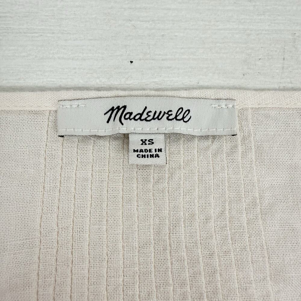 Madewell Peasant Top XS Ivory Linen-Blend Pintuck Boho Bubble Sleeves Babydoll - Picture 10 of 15